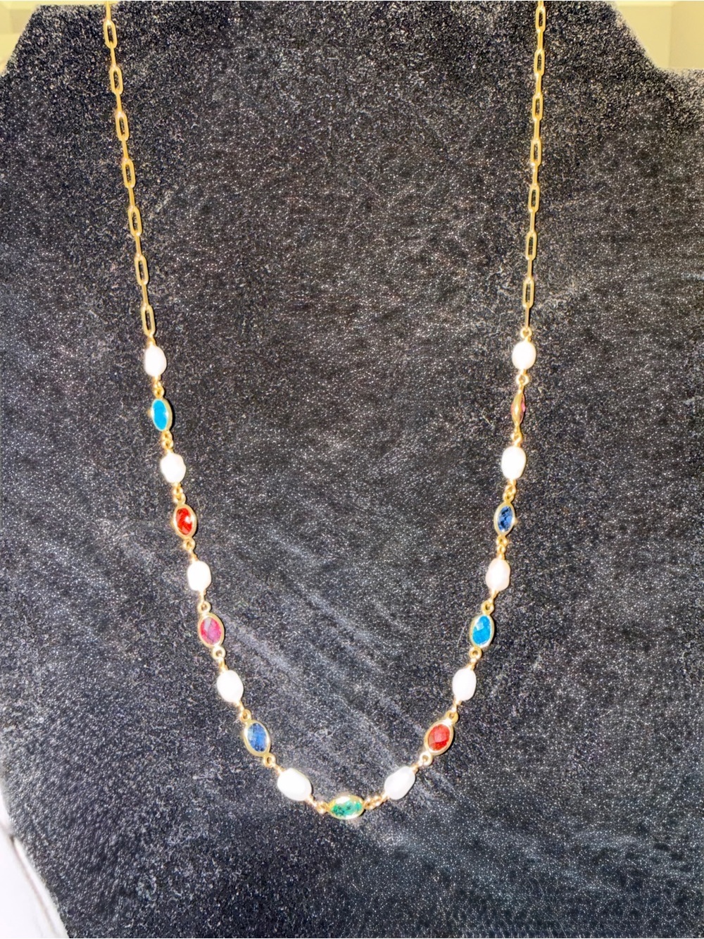 Panacea Gold-Tone Multi-Color genuine Gem stones & Pearl Station Necklace -nwt